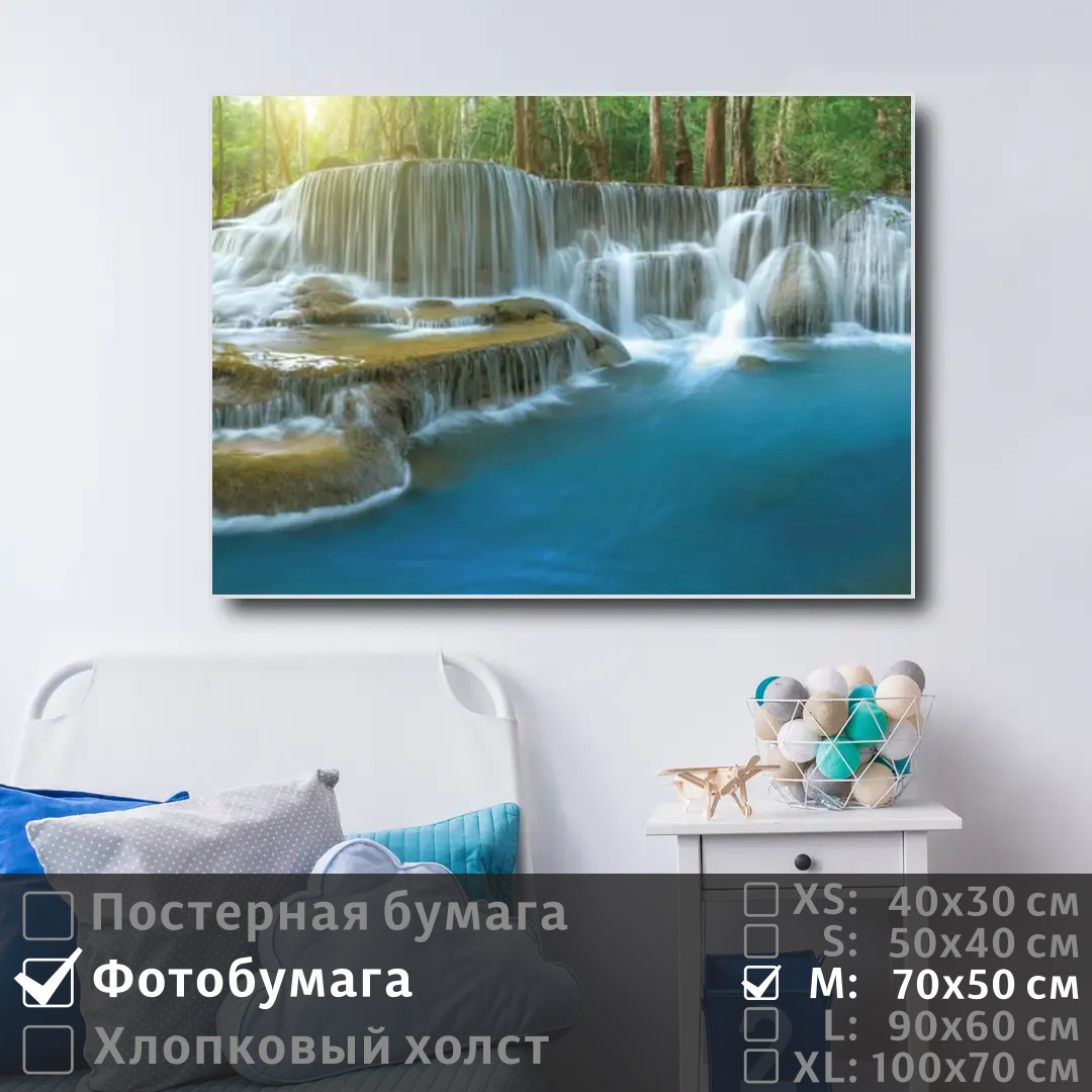 

Постер на фотобумаге ПолиЦентр Водопад и озеро в лесу 70х50 см, ВодопадИОзероВЛесу