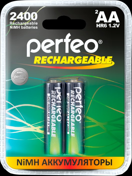 Аккумуляторные батарейки Perfeo AA2400mAh, 2 шт