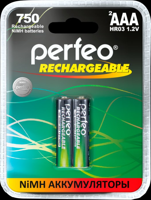 Аккумуляторные батарейки Perfeo AAA750mAh, 2 шт