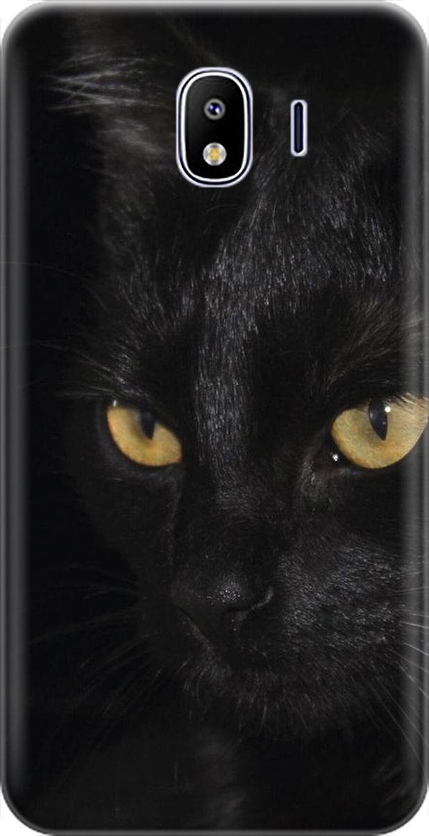 

Силиконовый чехол на Samsung Galaxy J4 (2018) "Черная кошка", Желтый;черный, 7275