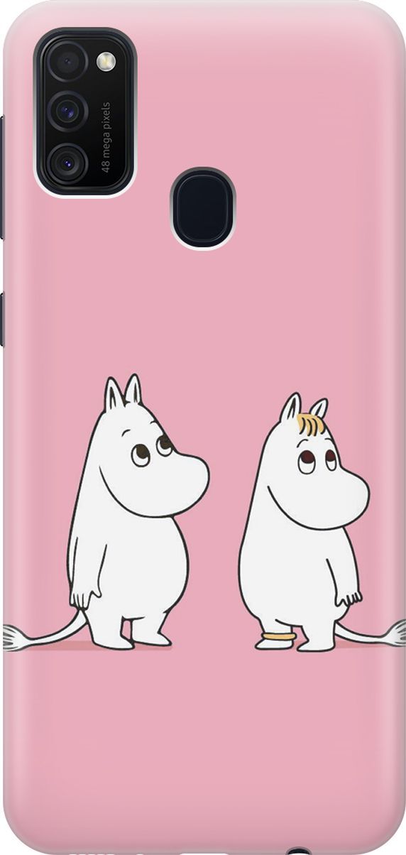 

Чехол на Samsung Galaxy M21/M30s с принтом "Муми-тролли на розовом", Белый;розовый, 7351