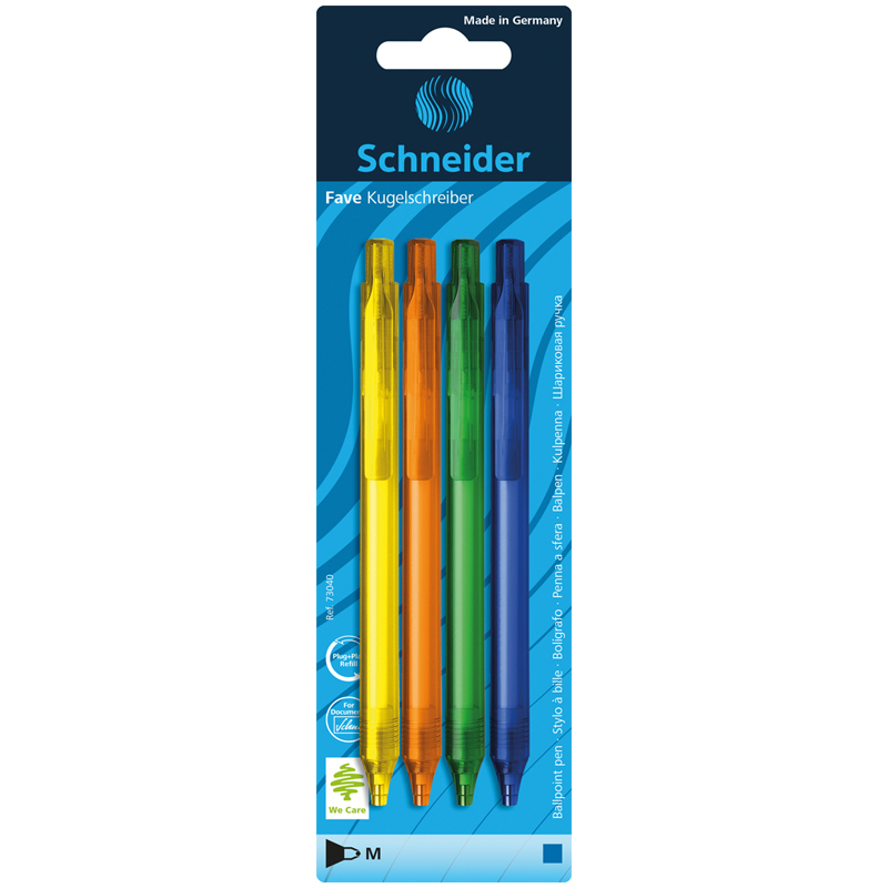 

Набор автоматических шариковых ручек Schneider Fave, синие, 1,0 мм ассорти 4 штуки