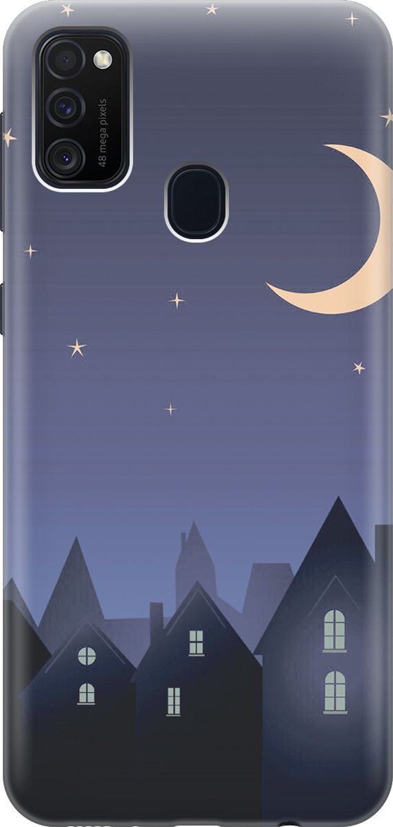

Силиконовый чехол на Samsung Galaxy M21/M30s с принтом "Месяц над городом", Синий;черный, 7353