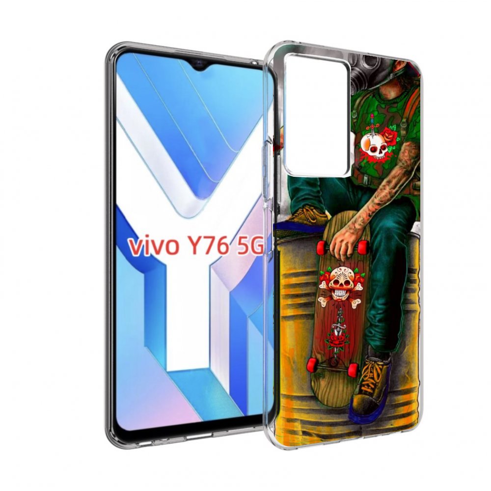 

Чехол MyPads скейтер в противогазе для Vivo Y76 5G, Прозрачный, Tocco