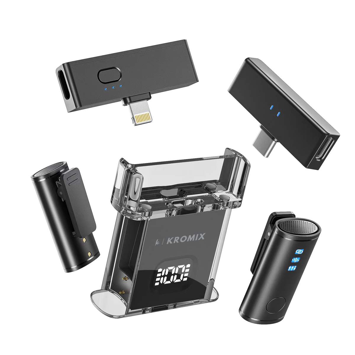 

Беспроводной петличный микрофон Kromix M5 Smart с зарядным кейсом, 2 шт., черный, K225M