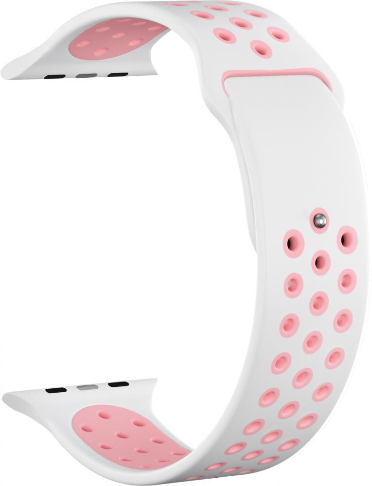 

Ремешок силиконовый GSMIN Sport Edition для Apple Watch 38/40mm (Бело-розовый)