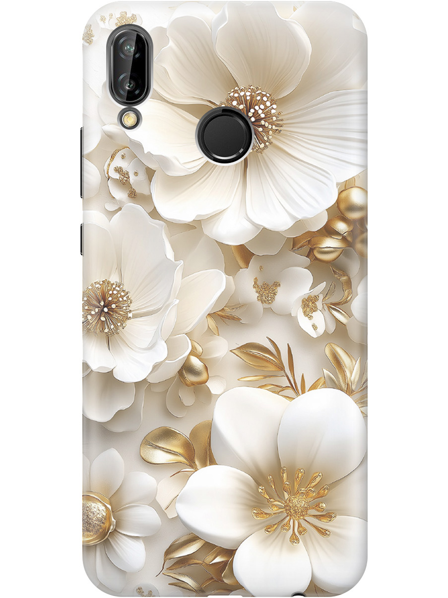 

Силиконовый чехол на Huawei P20 Lite / Nova 3e с принтом "Золото на белых цветах", Прозрачный;белый;золотистый, 717614224