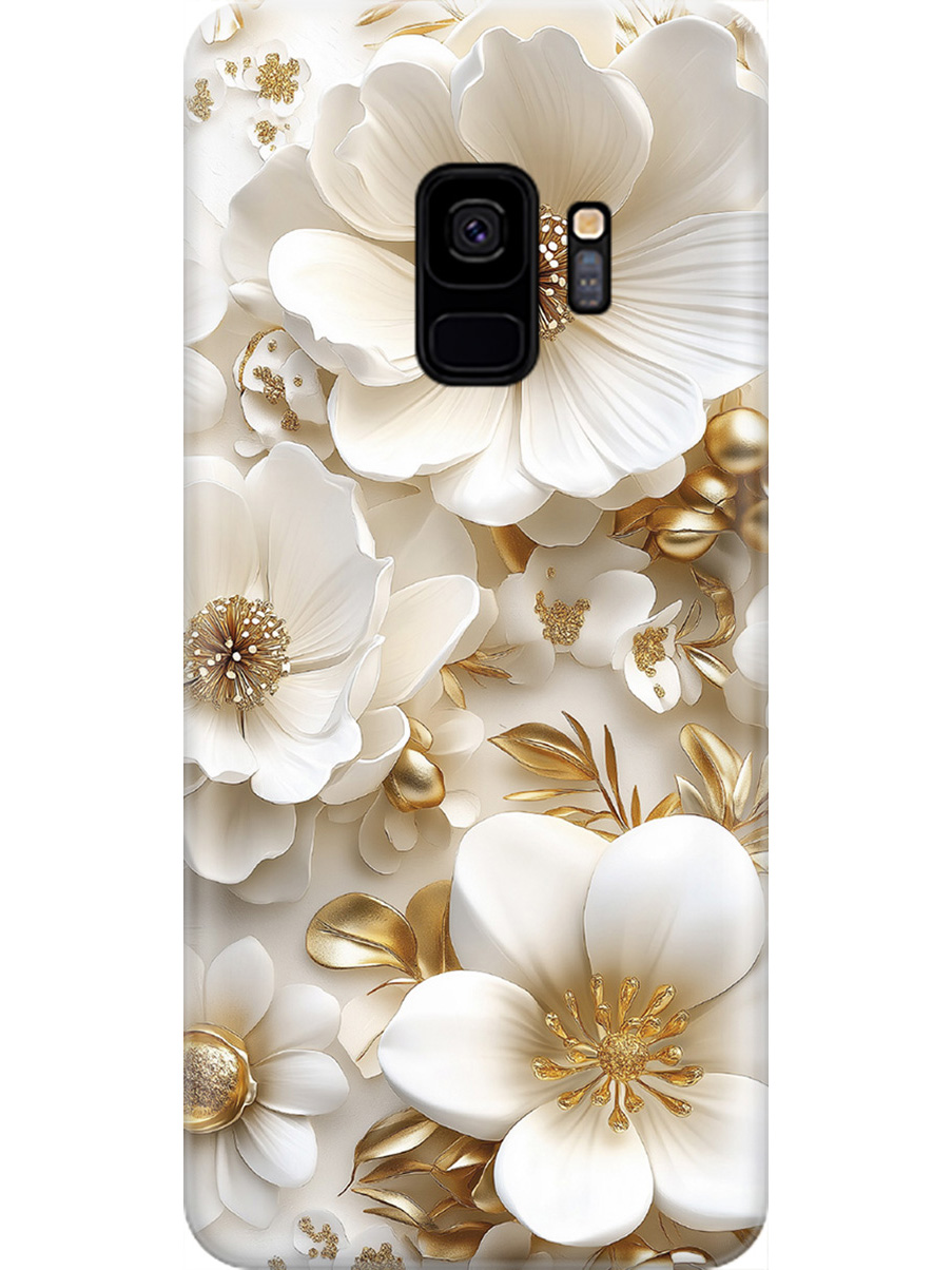 

Силиконовый чехол на Samsung Galaxy S9 с принтом "Золото на белых цветах", Прозрачный;белый;золотистый, 717153824