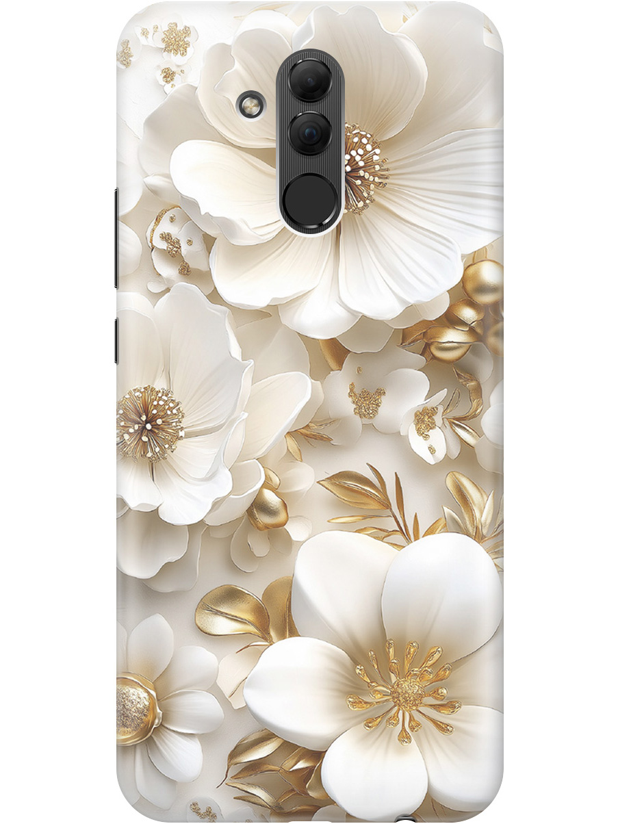 

Силиконовый чехол на Huawei Mate 20 Lite с принтом "Золото на белых цветах", Прозрачный;белый;золотистый, 719355624