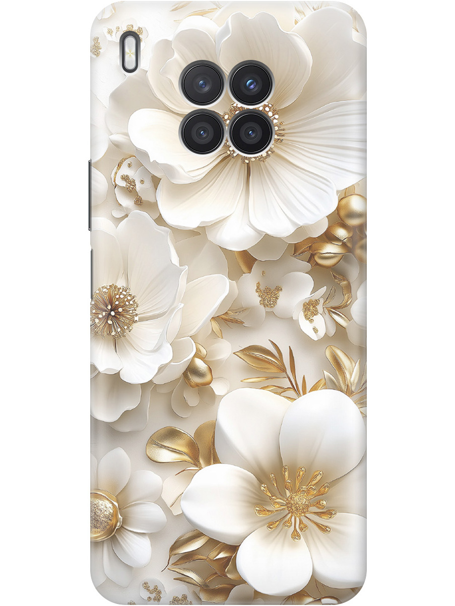 

Силиконовый чехол на Honor 50 Lite / Huawei Nova 8i с принтом "Золото на белых цветах", Прозрачный;белый;золотистый, 732493824