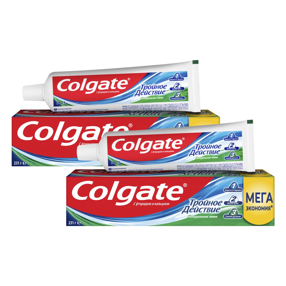 Комплект Colgate зубная паста Тройное Действие Натуральная мята 150 мл х 2 шт. комплект зубная паста colgate тройное действие экстра отбеливание 100 мл х 2 шт