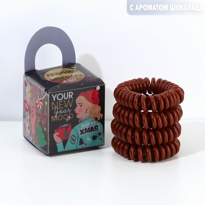 

Резинки-пружинки для волос с ароматом шоколада Your New Year's mood, 4 шт., d = 3,5 см.