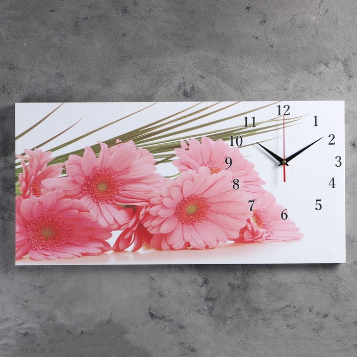 фото Часы настенные, на холсте, серия: цветы, "розовые герберы", 40х76 см сюжет