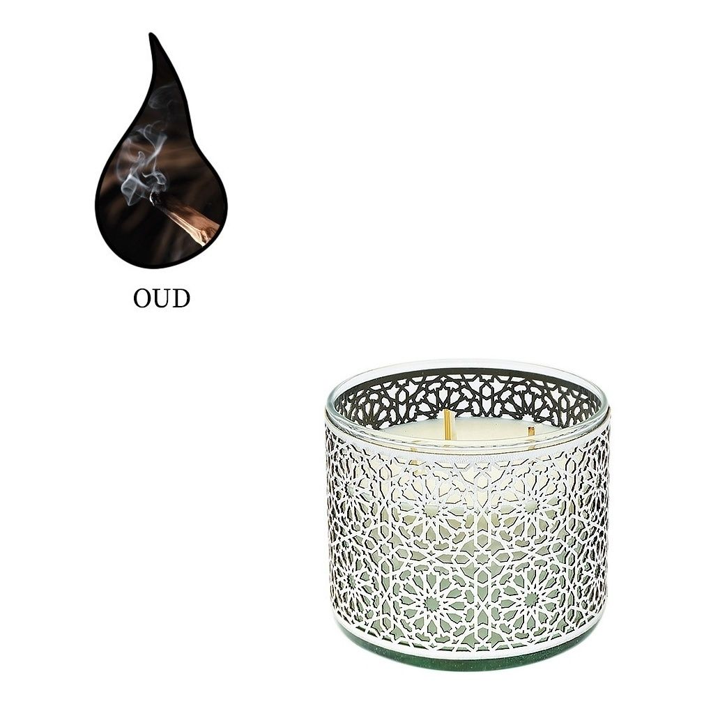 

Свеча ароматическая в стакане Nour Bougie Mosaica oud 1,75 кг серебро