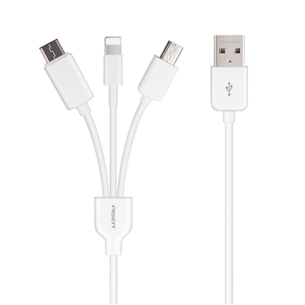 фото Кабель lightning/type-c/micro - usb pisen 1.2 м белый