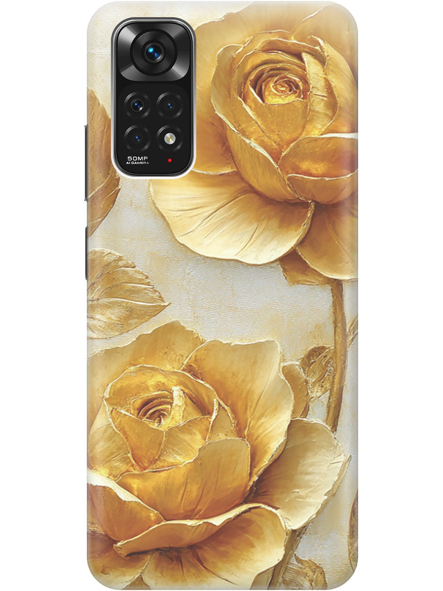 

Силиконовый чехол на Xiaomi Redmi Note 11 / Note 11S с принтом "Золотые розы", Прозрачный;золотистый;белый, 735250223