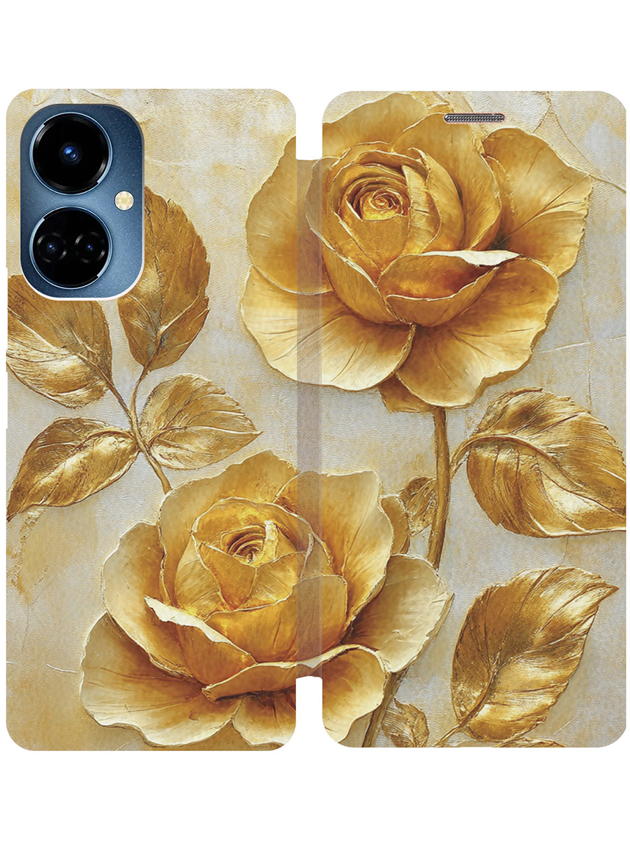 

Чехол-книжка на Tecno Camon 19 / 19 Pro с принтом "Золотые розы" золотой, Золотистый;белый, 778675823