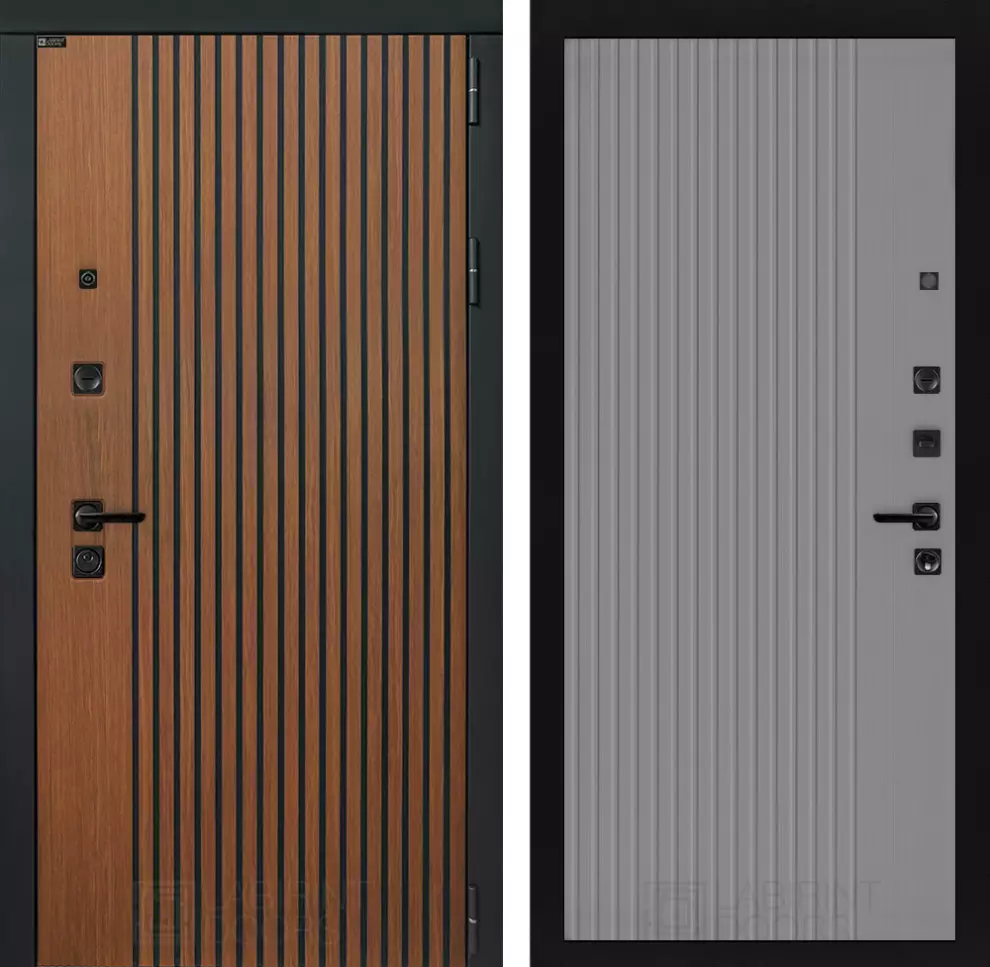 Входная дверь LABIRINT STORM 960x2050 правая панель 29 серый рельеф софт/дуб кантри темный