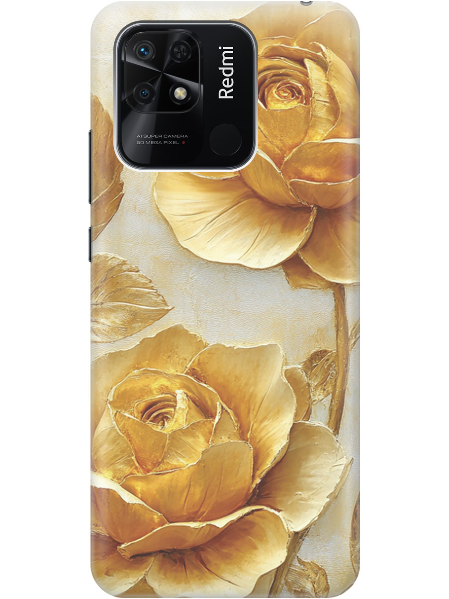 

Силиконовый чехол на Xiaomi Redmi 10C с принтом "Золотые розы", Прозрачный;золотистый;белый, 736538723