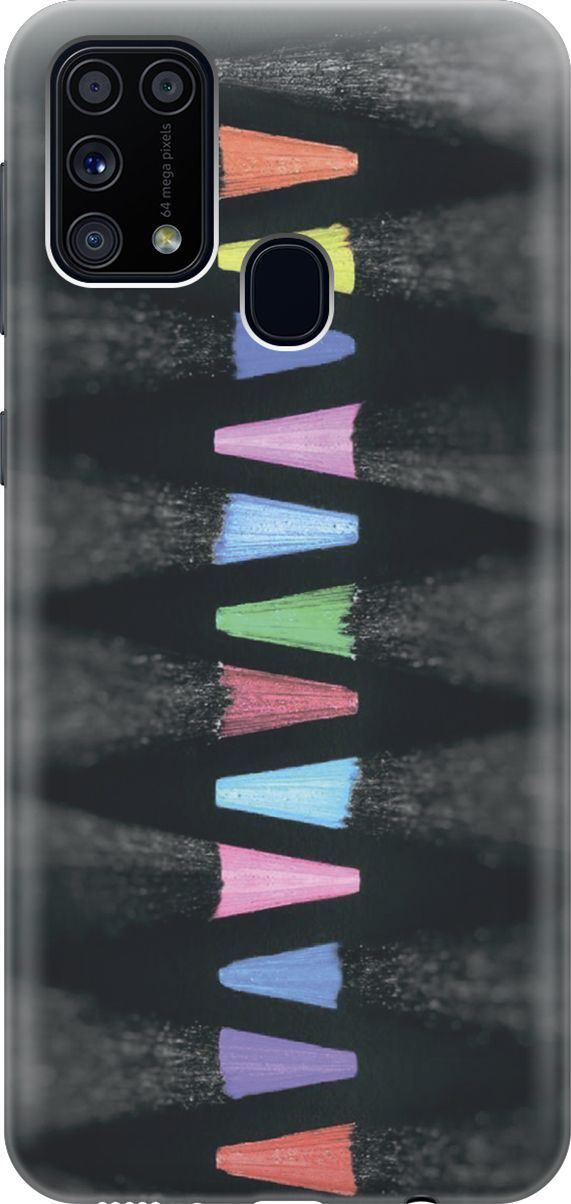 

Силиконовый чехол на Samsung Galaxy M31 с принтом "Разноцветные карандаши", Голубой;черный, 7356