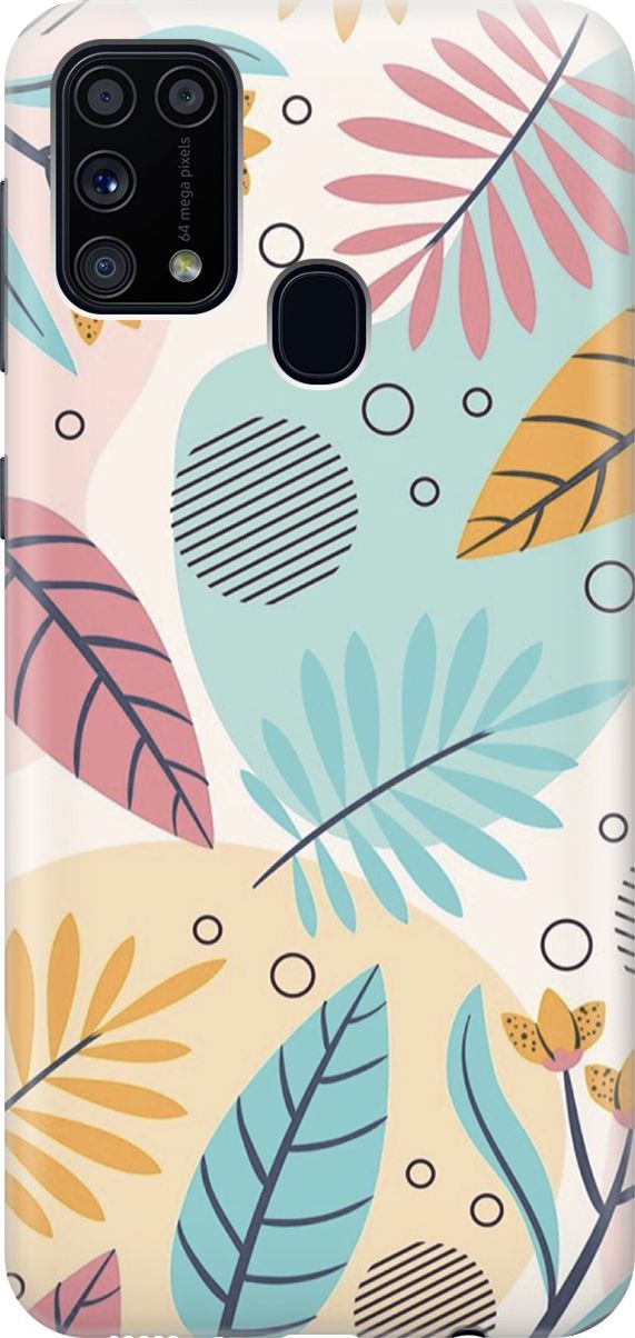 

Силиконовый чехол на Samsung Galaxy M31 с принтом "Аппликация из листочков", Голубой;желтый, 7356