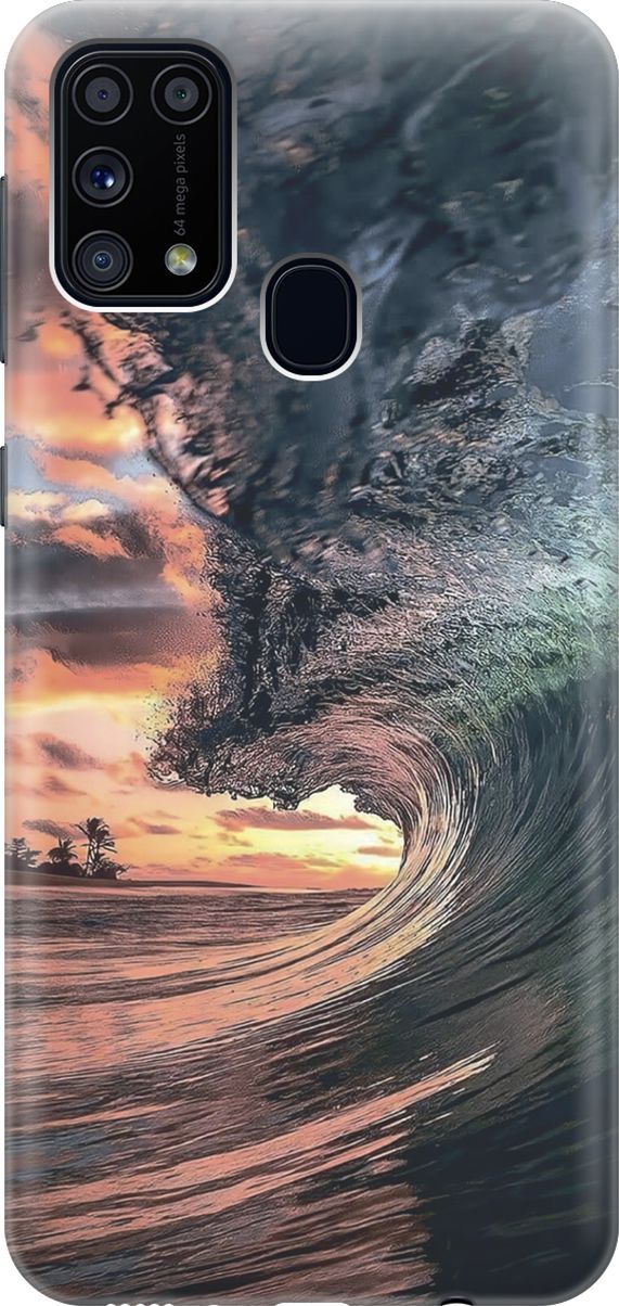 

Силиконовый чехол на Samsung Galaxy M31 с принтом "Волна на закате", Оранжевый;синий, 7358