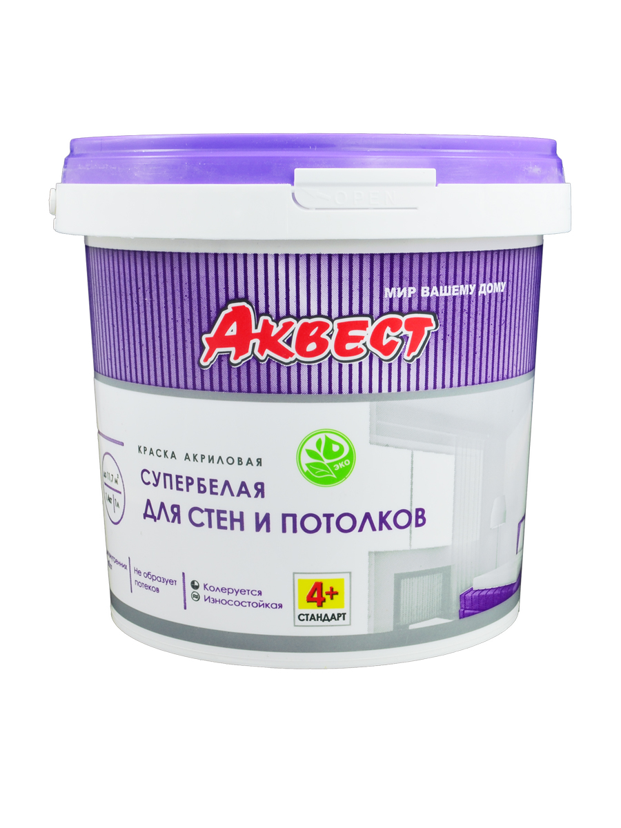 Краска Аквест 4+ Стандарт, база A, 3 кг