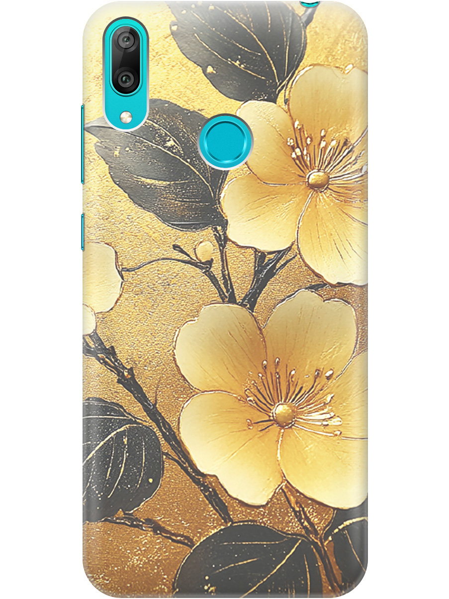 

Силиконовый чехол на Huawei Y7 (2019) с принтом "Цветы и золото", Прозрачный;желтый;черный, 720668224