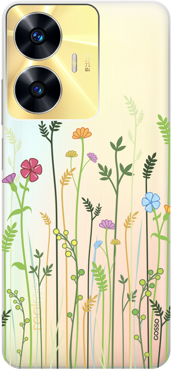 

Силиконовый чехол на Realme C55 "Flowers and Fern" прозрачный, Прозрачный;желтый;зеленый;розовый, 159498