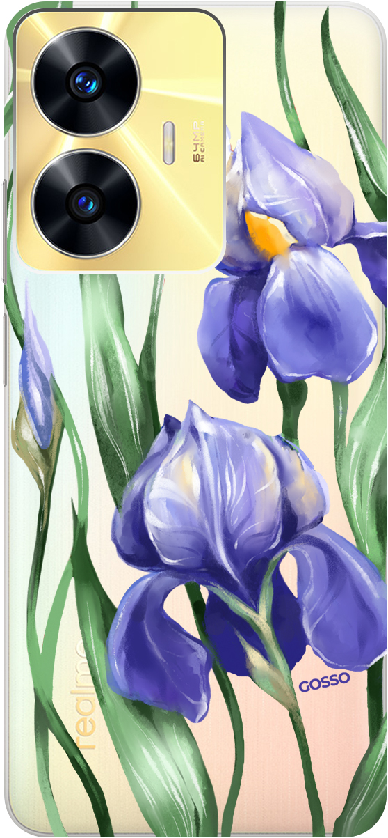 

Силиконовый чехол на Realme C55 "Amazing Irises" прозрачный, Прозрачный;белый;синий, 159498