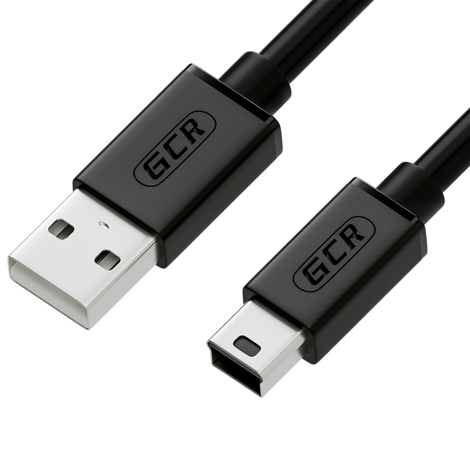GCR Кабель 1.0m USB 2.0, AM/mini, черный, 28/28 AWG, экран, армированный, морозостойкий