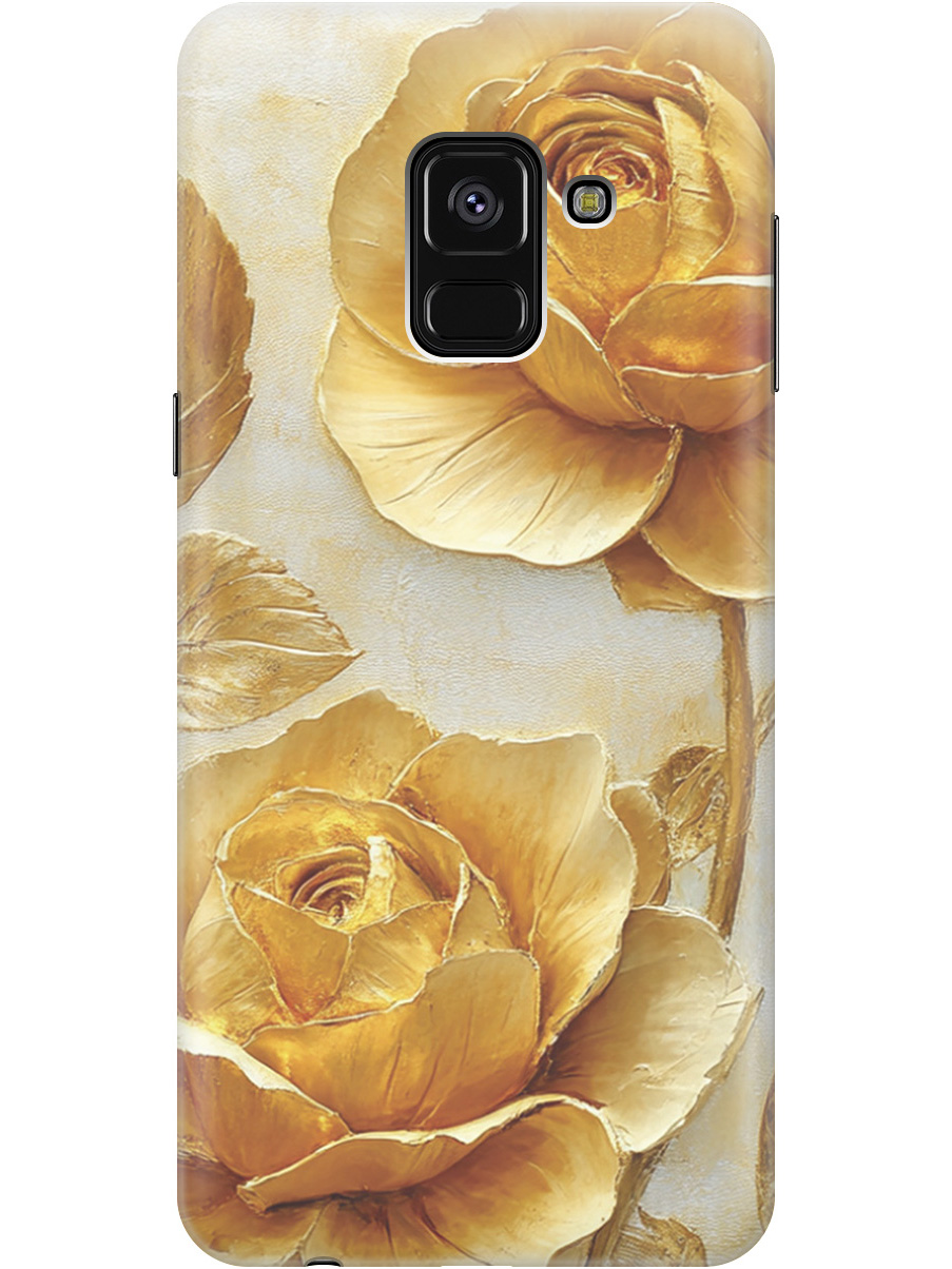 

Силиконовый чехол на Samsung Galaxy A8+ (2018) с принтом "Золотые розы", Прозрачный;золотистый;белый, 716847623