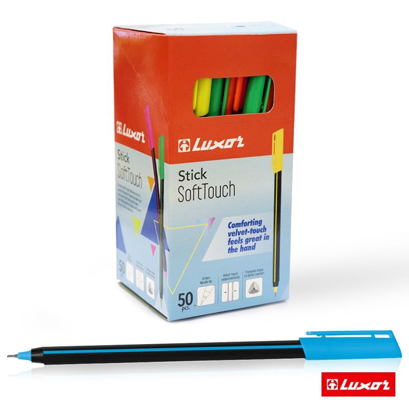 

Набор из 50 шт. Ручка шариковая Luxor Stick Soft Touch синяя, 0,7мм, корпус ассорти