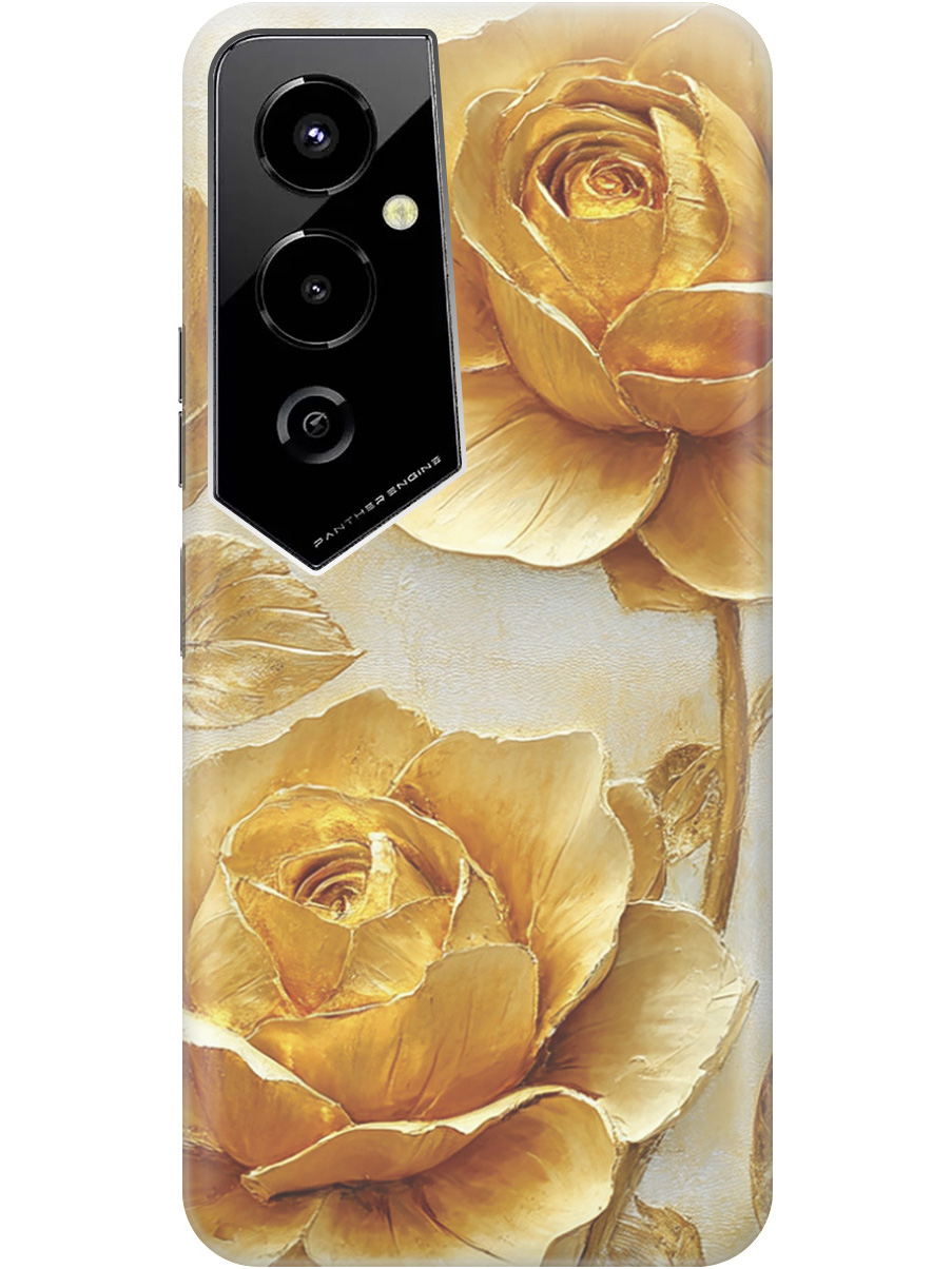 

Силиконовый чехол на Tecno Pova 4 Pro с принтом "Золотые розы", Прозрачный;золотистый;белый, 762091523