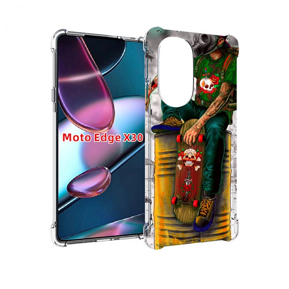 

Чехол MyPads скейтер в противогазе для Motorola Moto Edge X30, Прозрачный, Tocco