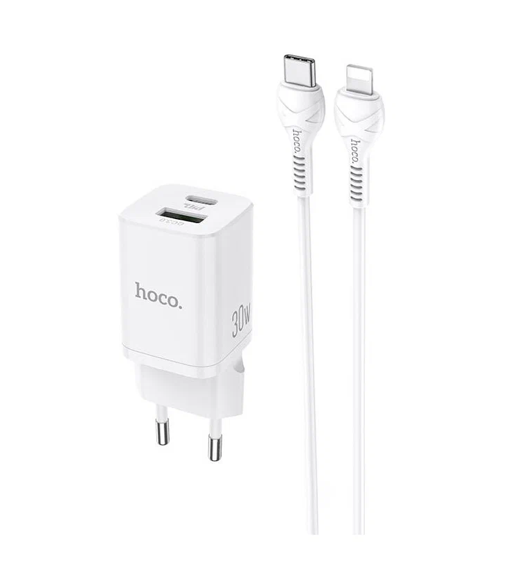 

Сетевое зарядное устройство USB/Type-C Hoco N13 (3А, QC3.0, PD) без кабеля (белое)