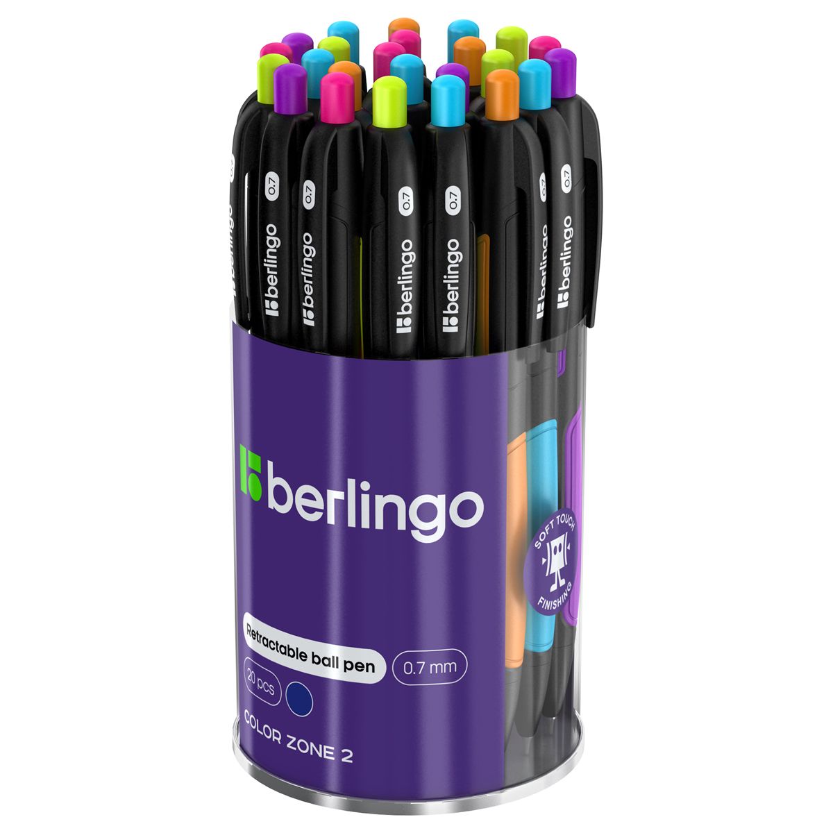 

20 шт Ручка шариковая автоматическая Berlingo Color Zone 2 синяя, 0,7 мм, корпус ассорти