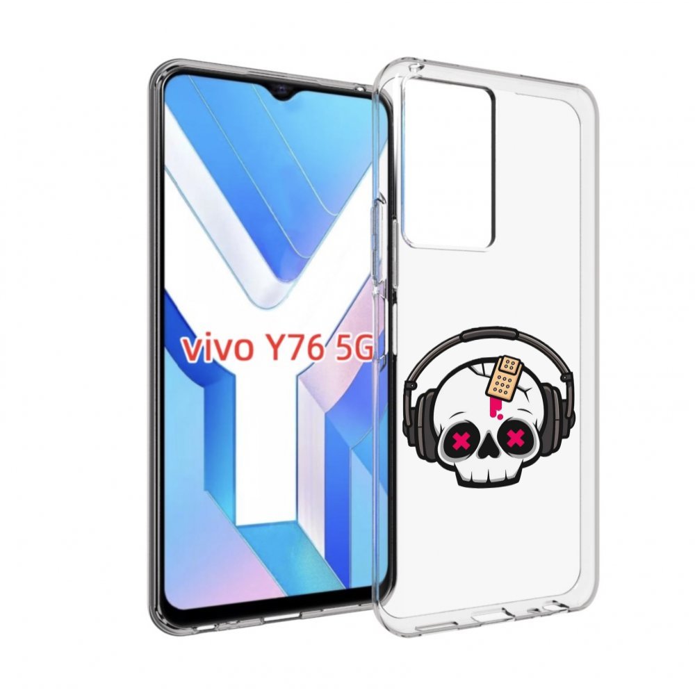

Чехол MyPads черепок в наушниках для Vivo Y76 5G, Прозрачный, Tocco