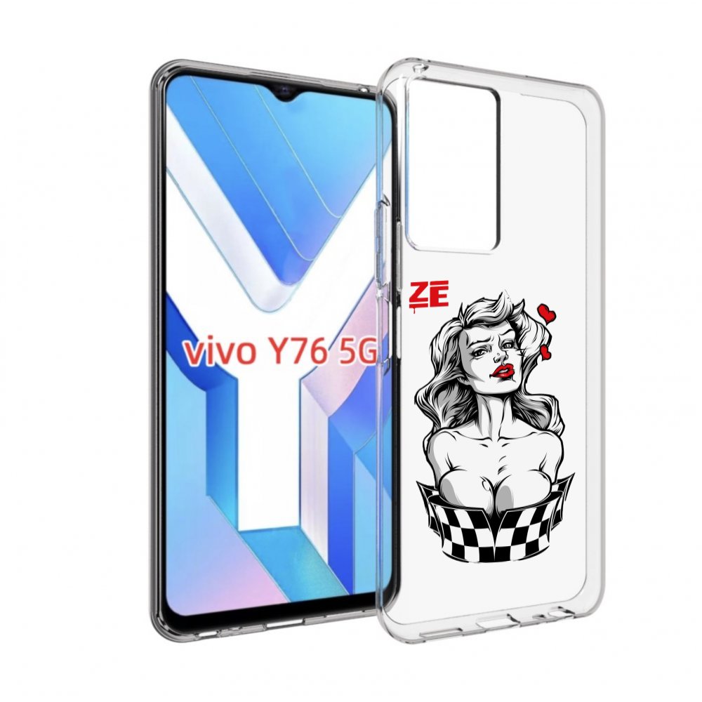 

Чехол MyPads черно белая девушка с красными губами женский для Vivo Y76 5G, Прозрачный, Tocco