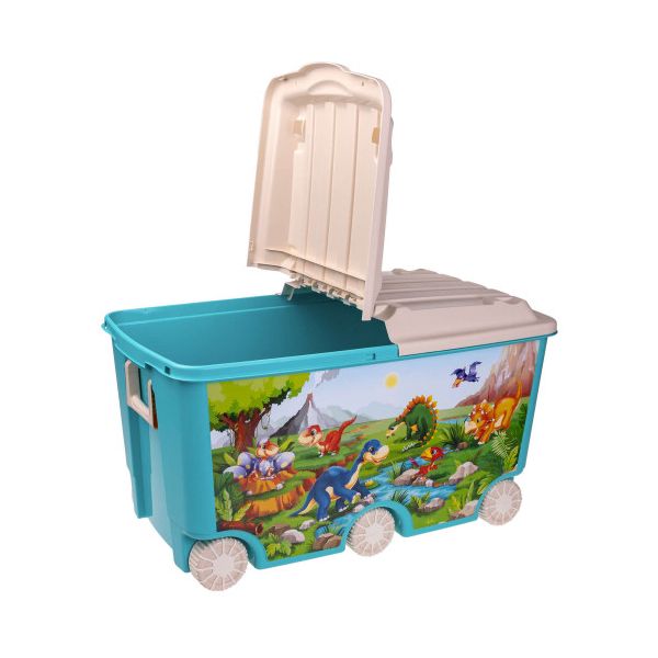 фото Ящик для игрушек бытпласт с декором, голубой