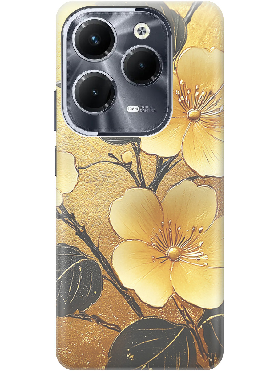 

Силиконовый чехол на Infinix Hot 40 / Hot 40 Pro с принтом "Цветы и золото", Прозрачный;желтый;черный, 778679224