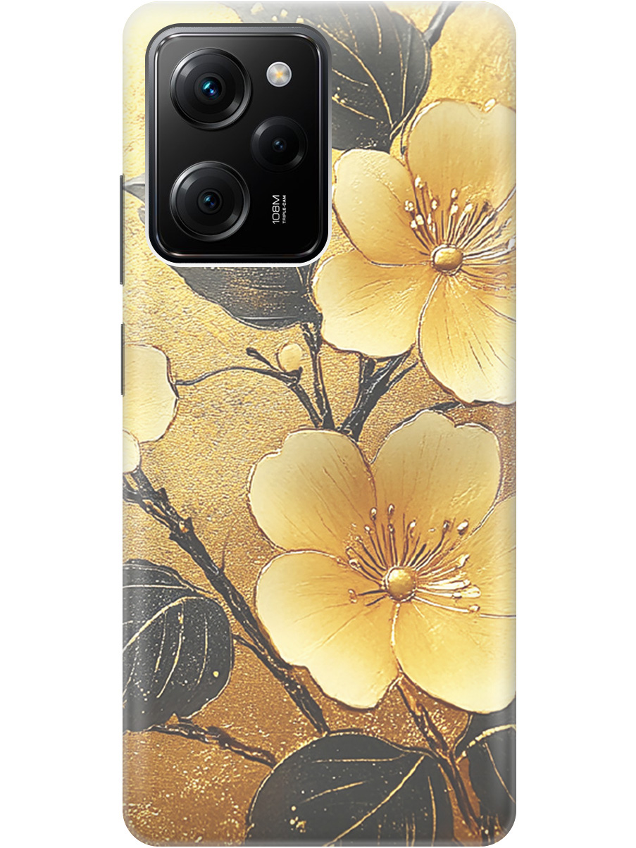 

Силиконовый чехол на Xiaomi Poco X5 Pro 5G с принтом "Цветы и золото", Прозрачный;желтый;черный, 767959724