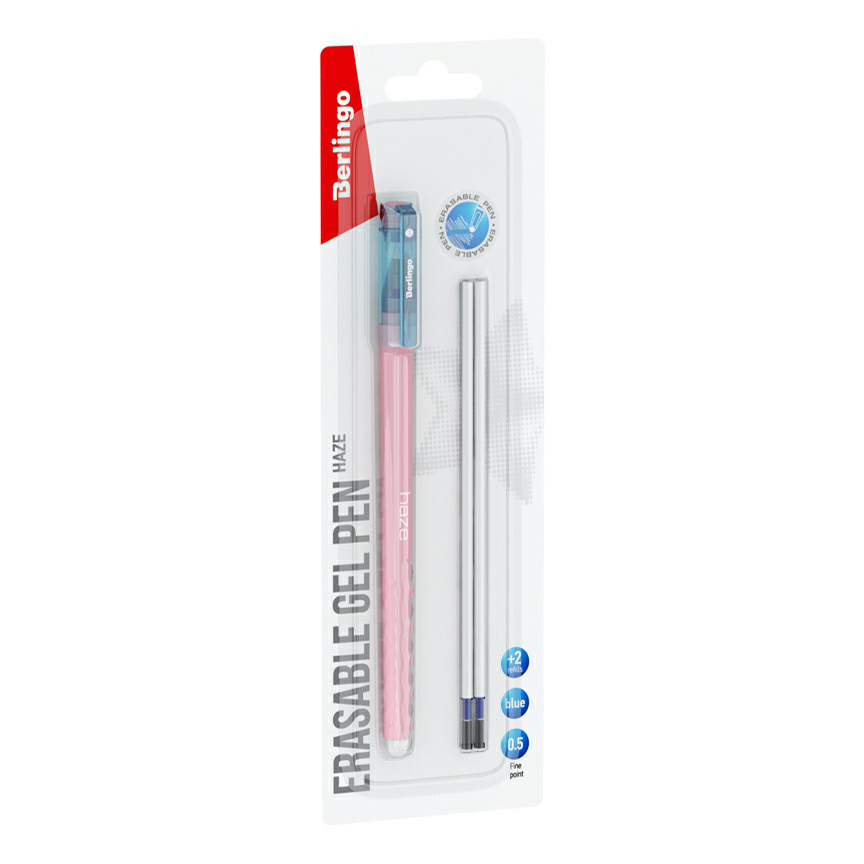 Ручка гелевая Berlingo Haze стираемая + 2 сменных стержня цвет чернил синий