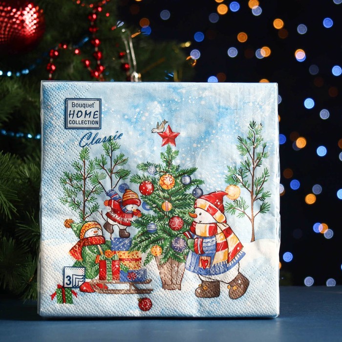

Салфетки бумажные "Home Collection Classic" Украшение новогодней ели, 3 слоя, 33x33, 20 шт, Голубой, Украшение новогодней ели