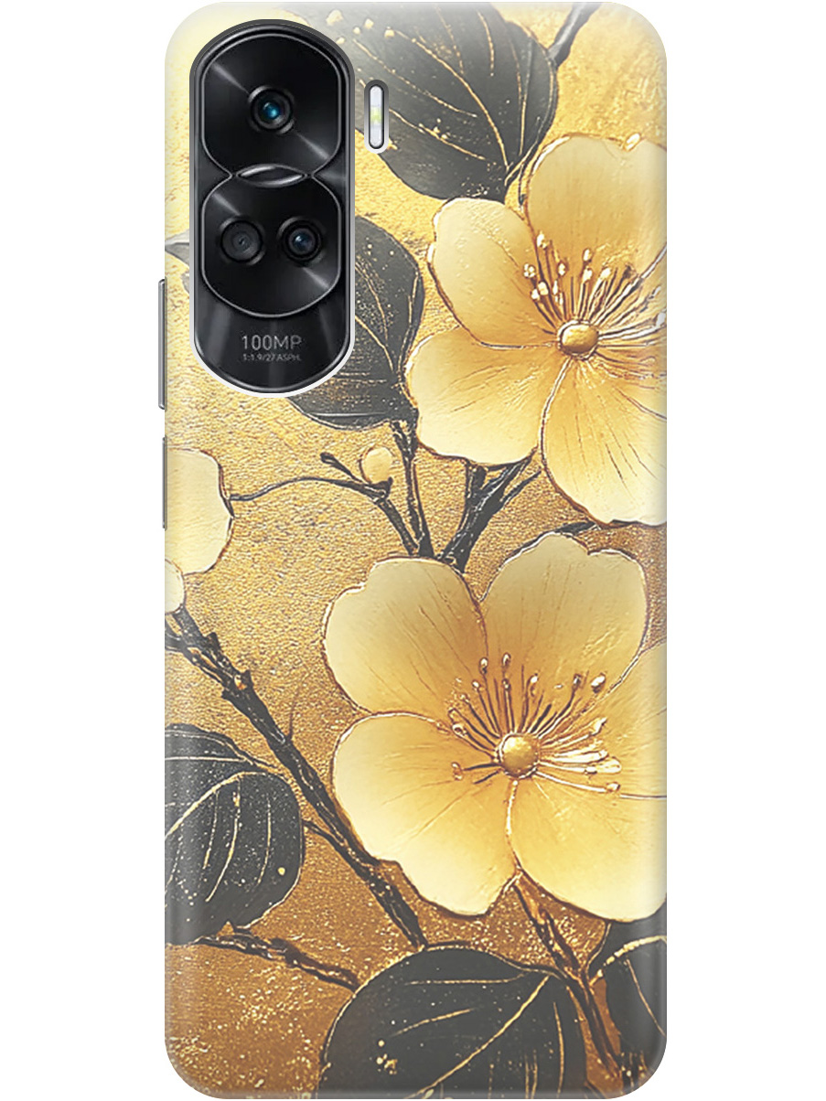 

Силиконовый чехол на Honor 90 Lite с принтом "Цветы и золото", Прозрачный;желтый;черный, 772622624