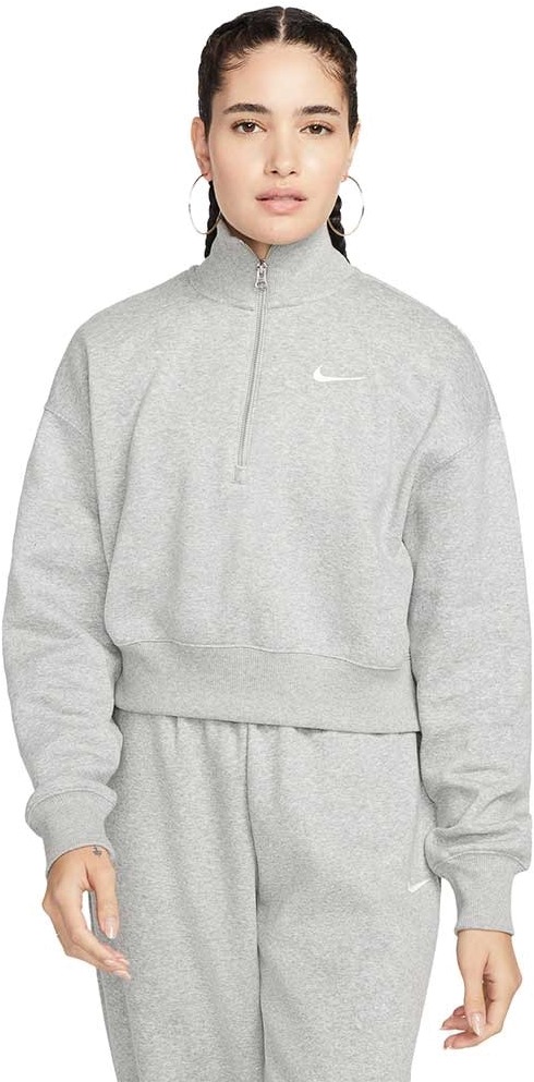 Свитшот женский Nike W NSW PHNX FLC QZ CROP серый XS