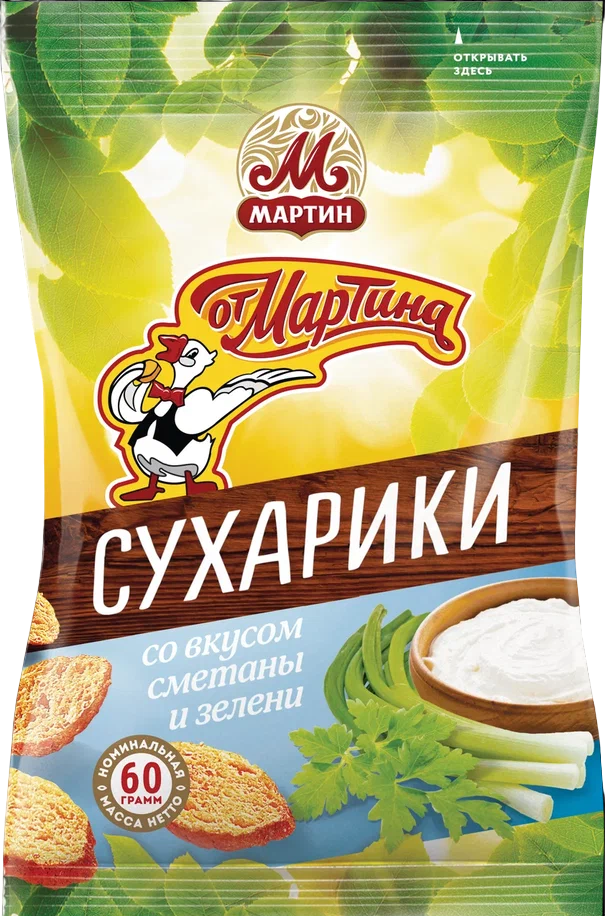 Сухарики От Мартина со вкусом сметаны и зелени, 130 г Россия