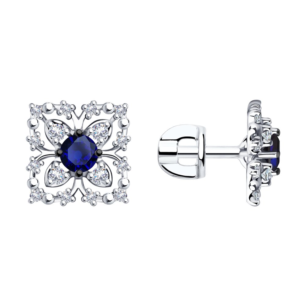 

Серьги пусеты из белого золота SOKOLOV Diamonds 2020972, бриллиант/сапфир, 2020972