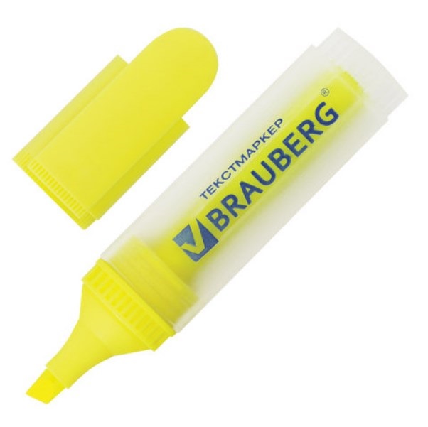 

Текстмаркер BRAUBERG FLUO, прозрачный корпус, скошенный наконечник 1-5 мм, лимонный, Желтый