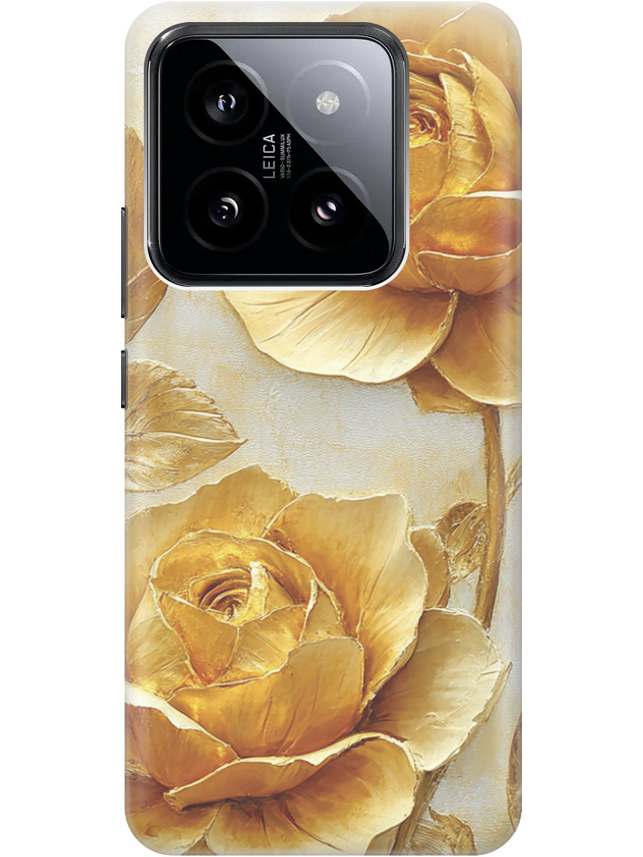

Силиконовый чехол на Xiaomi 14 Pro с принтом "Золотые розы", Прозрачный;золотистый;белый, 777771023
